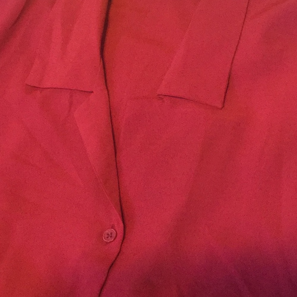 ❌DONATED❌Red Burgundy Knot Tie Button Down Collared V-neck Top - Picture 6 of 10